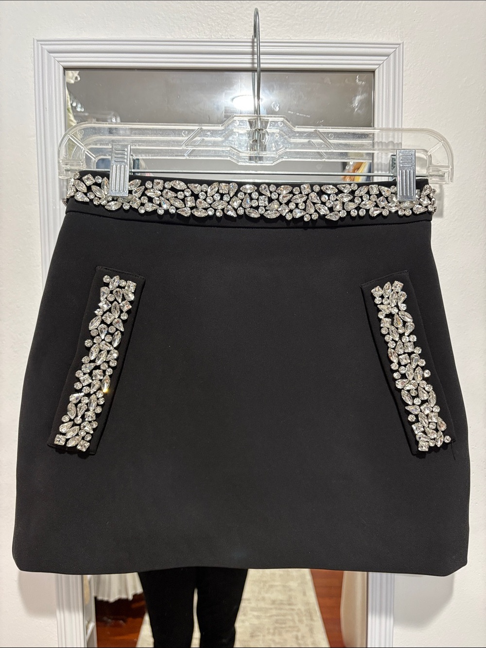 H&M Black Mini Skirt with Crystal Embellished Waist and Pockets